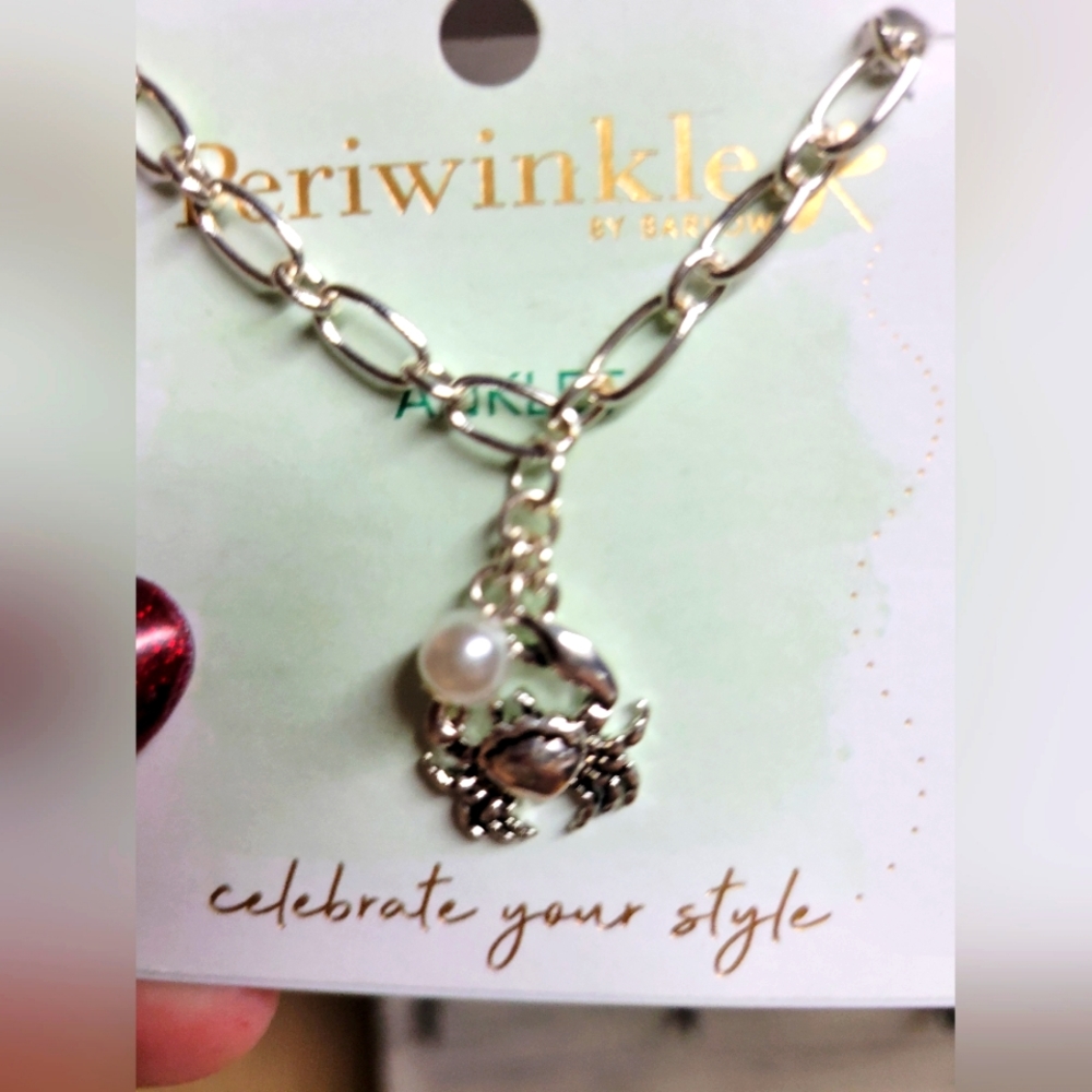 Periwinkle crab with pearl ankle chain bracelet